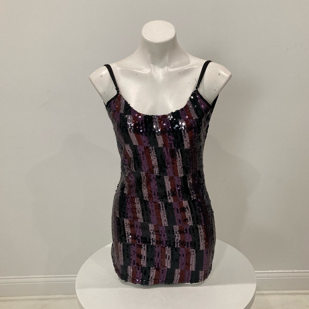 BKE Boutique dressy multi color sequin low back spaghetti strap tank Medium